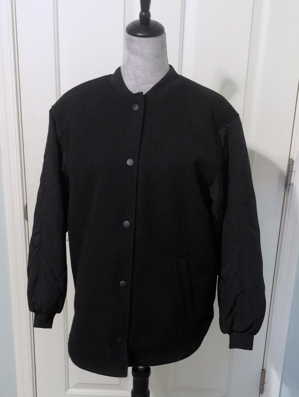 H&M Black Button-Front Bomber Jacket